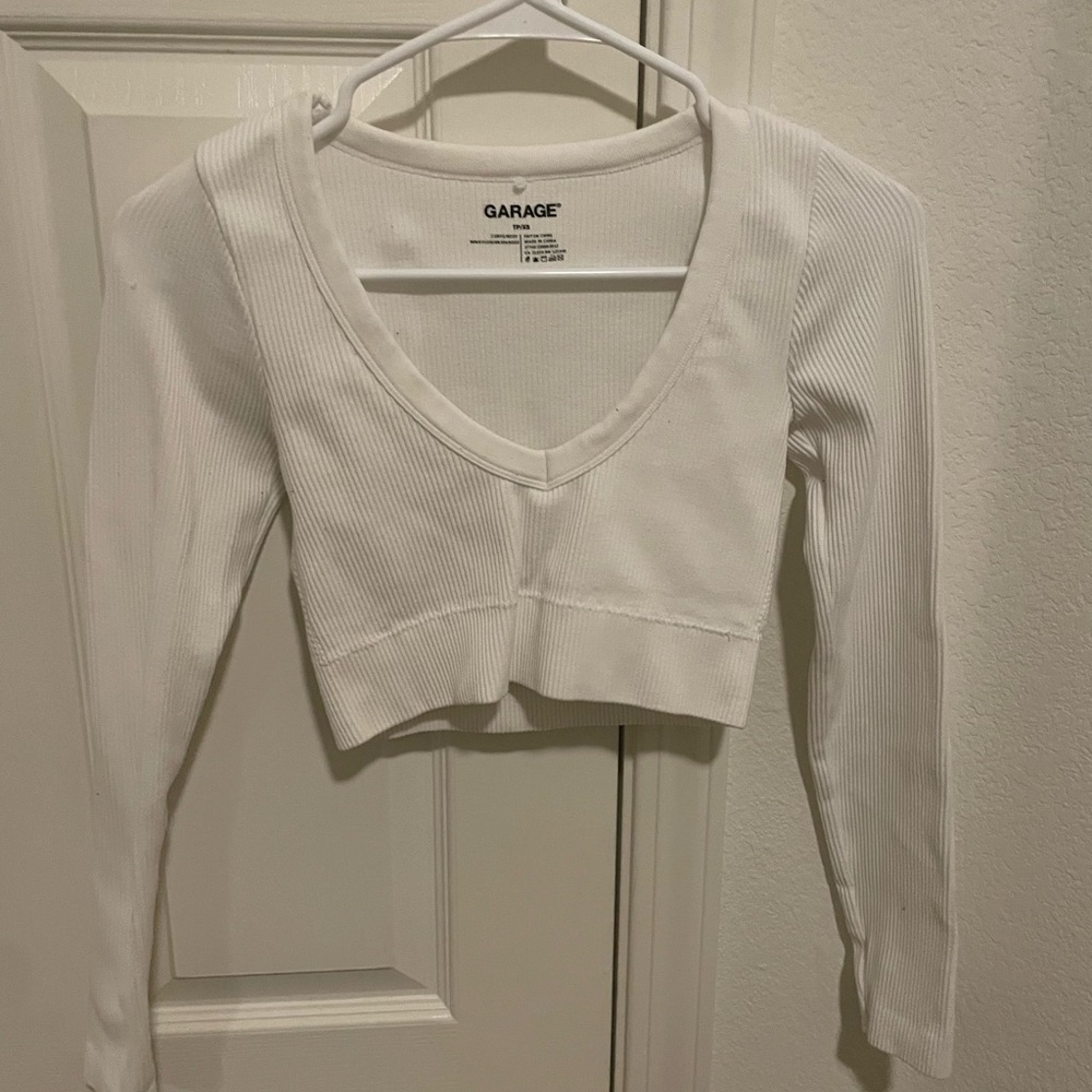 Garage White Ribbed Long Sleeve Bodysuit